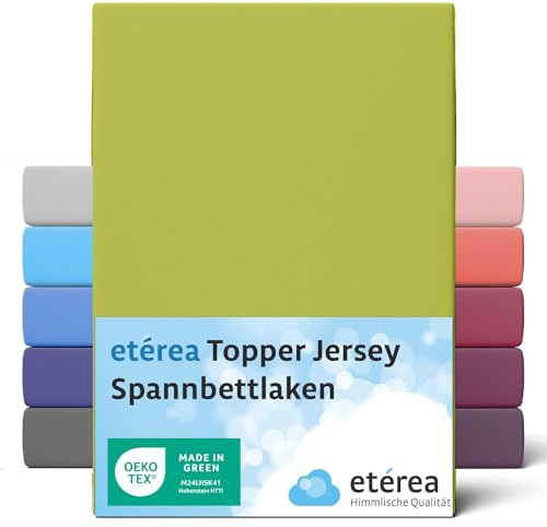 etérea Jersey Topper Spannbettlaken 140x200-160x200 cm Jade für 5-10 cm Steghöhe 100% Baumwolle - Oekotex Spannbetttuch Matratzen Bett Bezug - Bettlaken 140x200cm - 160x200cm Grün