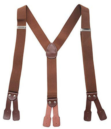 GRACEART Herren Hosenträger breit mit Leder Knopfloch Elastische und verstellbare Länge Y Form mit 10 Tasten für Herren (Braun)