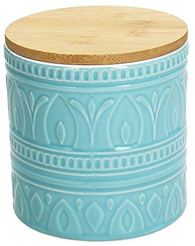 Tognana Vorratsdose Relief Avio, 700 ml., 12 cm hoch, Keramik, blau mit wundervoll gearbeiteter Struktur und einem tollen Dekor