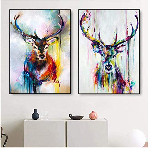 Almighty Moderne Kunst Wandbild Bunte Hirsch Bilder Tier Poster Leinwand Malerei Wandkunst für Wohnzimmer Home Dekorative Bilder 75X100CM Innerer Rahmen