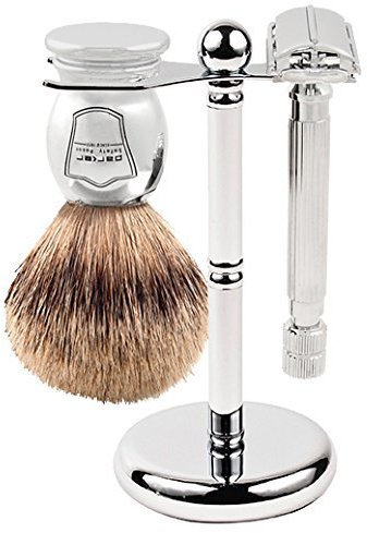 Parker Rasierhobel, 82R Rasierset, inklusive Parker Pure Badger Rasierpinsel, Chrom-Rasierständer, 82R Heavyweight Double Edge Butterfly Rasierhobel und 5 Parker Premium Platinum Rasierklingen