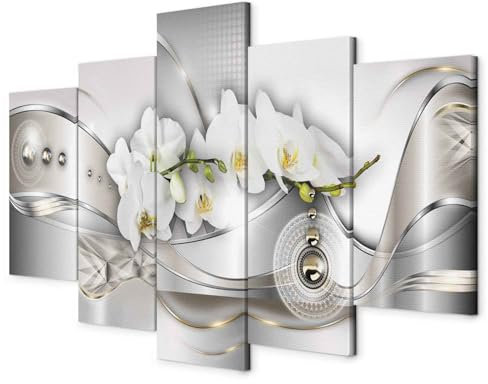 B&D XXL - Akustikbild Blumen Orchidee 200x100 cm 5 tlg Bilder Akustikschaum Schallschutz Kunst Akustikpaneele Wandpaneele Schalldämmung Wandbild Schallabsorber Ornament Abstrakte b-A-0073-b-n