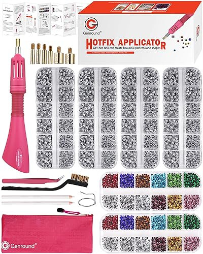 Genround Hotfix Applikator mit 8280 Stück Strassstein, Hot Fix Strass Applikator Tool Kit für Stoff Craft