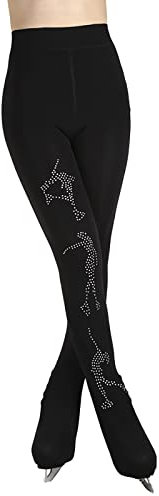 G&F Frauen Mädchen Eiskunstlaufstrumpfhose mit Strass Kristallen Over The Boot Footed Warm Schlittschuh Leggings (Color : Black, Size : S)