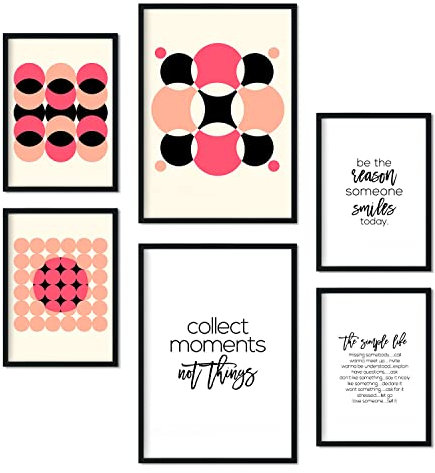 Nacnic Ensemble de 6 affiches roses et noires. Collection de plaques avec collage esthétique pour la décoration d'intérieur. Tailles A3 et A4. Sans cadre.
