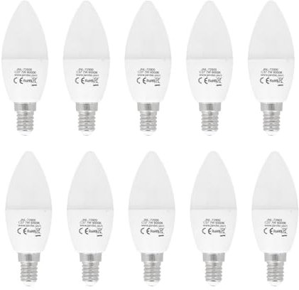 JANDEI - 10 x LED Kerzenlampe 7W E14 6000K Typ C37, Kaltweiß. Perfekt für Wohnzimmer, Büros, Badezimmer, Schlafzimmer. Energieeinsparung.