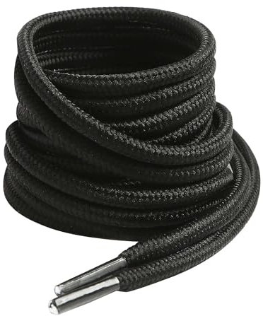 VSUDO Schnürsenkel Wanderschuhe Schwarz, Black Boots Shoe Laces, ø 4mm Schwarze Schnürsenkel Arbeitsschuhe, Schnürsenkel Rund Schwarz für Outdoorschuhe/Trekkingschuhe/Stiefel (2Paar-Schwarz-150cm)