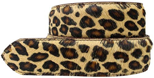 BELTINGER Wechselgürtel mit Fell ohne Schnalle 4 cm | Kuh-Ledergürtel für Damen Herren 40mm | Fell-Druckknopfgürtel 4cm | Leo 95cm