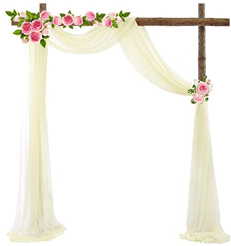 Querbehang 70 * 550cm, Hochzeitsbogen Vorhang Deko, Hochzeit Vorhang Chiffon Stoff, Vorhänge Hochzeit Bogen, Vorhang Organza Stoff Tüll Dekorationen Party Hintergrund Traubogen Dekostoff (Beige)