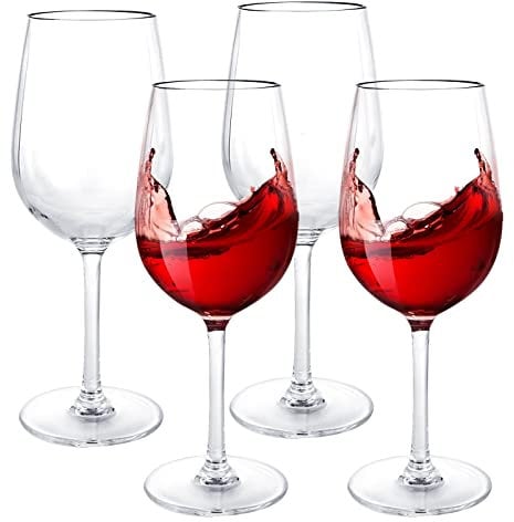 FWEEK Set of 4 Large Plastic Wine Glasses 550MLml Unbreakable Reusable Polycarbonate Clear Red Wine Glasses for Party Camping Picnics Hot Tubs Pools
