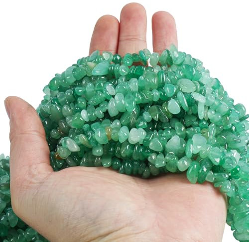 Lovionus89 150cm Grüner Aventurin geformter Kristall und heilende getrommelte Chipsteinperlen für die Schmuckherstellung