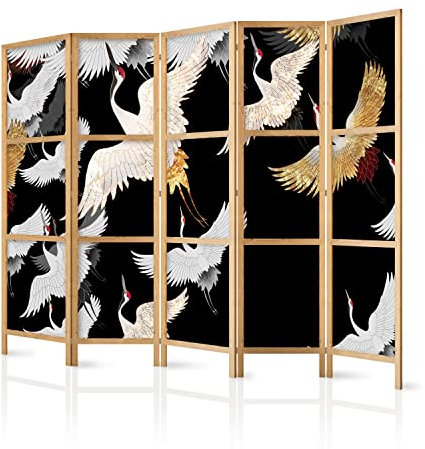 murando - Paravent Innen Raumteiler Holz Kräne Vogel Tiere Natur 225x172 cm 5-teilig Japanische Trennwand Raumtrenner Room Divider Mobiler Sichtschutz Spanische Wand Raum Abtrennung g-C-10115-z-a