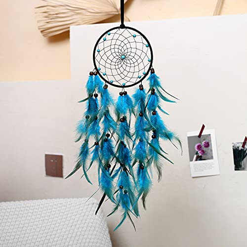 Dreamcatcher Handgefertigt Traumfänger mit Blau Feder Wandbehang Wohnkultur Ornament für Baby Shower Car Hochzeit Home Decor Geschenk Dream Catchers für Mädchen Kinder Kinderzimmer Deko Boho
