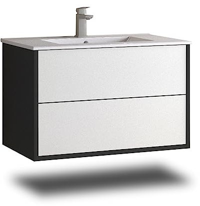 Stil.Zeit Evelia Badmöbel inkl. Waschbecken | Waschtisch mit Unterschrank 80.5 cm | Anthrazit/Weiss | Push-to-Open/hängend