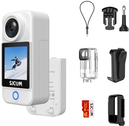 SJCAM C300 Pocket Action Camera,4K Body Camera, Auto Screen Off, Stabilization, Waterproof, Small Wearable, Mini POV Camera, Removable Dual Battery, Touch Screen, with Helmet Mount Kits, White