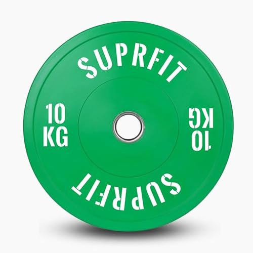 SUPRFIT – Hantelscheiben gummiert 10kg Grün – Premium Fitness Bumper Plates – Stoßabsorbierende Gewichtsscheiben aus Vollgummigranulat – Hantelscheiben Ø 50mm für Langhantel Training