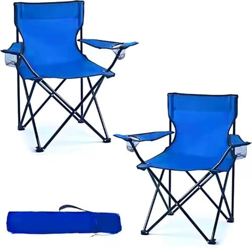 AMD Nexus Camping Chair Lightweight Folding Cup Holder Carry Bag 100kg Capacity (Pack of 2, Blue)