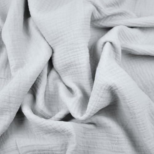Textrend Doppelter Gaze-Musselin Stoffe Meterware - Stoff zum Nähen - Musselin - Weiches Antiallergisches Material - Textilien 1x1.45m - Stoffe Meterware (Silber)