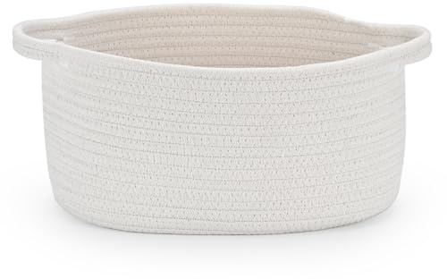 Happyiren Medium Woven Cotton Rope Basket with Handle Empty Decorative Gift Basket for Baby Shower, Graduation, Mother's Day, Nursery Storage 13 Dia x 8 W x 6 H