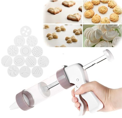 MKNZOME Biscuit Making and Icing Set, Cookie Maker Press Gun Kit, Multifunctional Comfort Grip Cookie Press, Food Grade Cake Maker with 13 Discs and 6 Nozzles, Ideal for Beginner and Professional#1