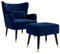 Vesgantti Velvet Armchair with Footstool and Lumbar Pillow, Modern Wing Back Accent Chair with Ottoman, Large Occasional Chair for Living Room Bedroom Study Room Office(Blue)