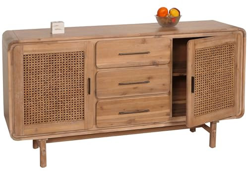 Mendler Sideboard HWC-M47, Schrank Kommode Highboard, Staufächer Schublade, Rattan Akazie Massiv-Holz gebeizt 83x160x45cm 47kg