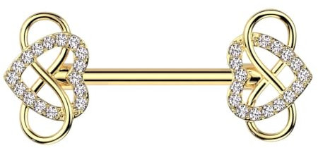 beyoutifulthings Brustwarzen-piercing Gold Zirkonia Herz Unendlichkeits-Schleife Clear Brust-piercing Nippel-piercing Chirurgenstahl Stab 12-mm