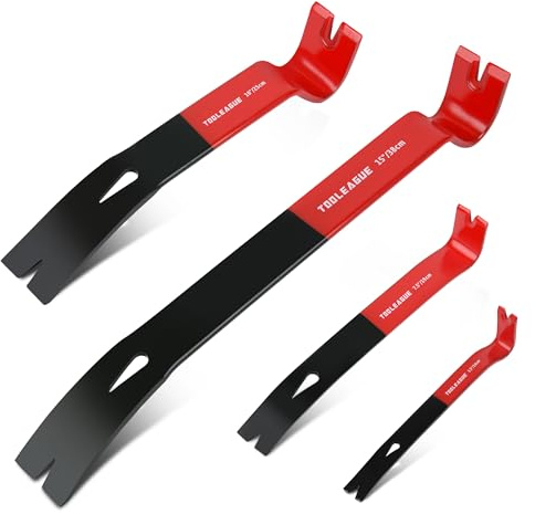 TOOLEAGUE 4Pcs Flat Pry Bar Set,5-1/2,7-1/2,10,15 Utility Heavy Duty Crow Bar with Nail Puller,Woodworking Tools for Prying, Scraping, Lifting, Pulling