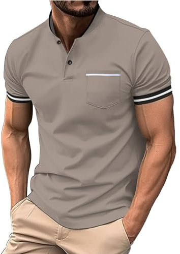 Yowablo Tshirt Herren Poloshirt Herren Herren-Sommerhemd mit bedrucktem Kragen und Knöpfen für Sport und Freizeit Tops Herren Vintage (b-Grey, XL)