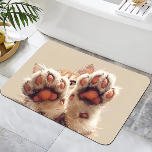 YISUMEI Badematte rutschfeste Badteppich 40x60cm Waschbar Schnelltrocknende Badezimmerteppich, Duschvorleger für Dusche, Badewannen, WC Deko (Kätzchen-3)