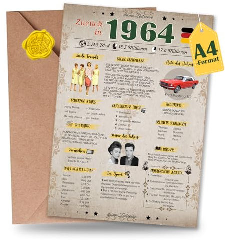 Sugeru Besondere Geburtstagskarte 61 mit Umschlag | 1964 Jahrgang Geschenk | 61 geburtstag frau mann | Sechzigsten Geburtstagsdeko lustig,Tolle Geschenkidee,Chronik,Karte,Jubiläum- DIN A4 (61 Jahre)
