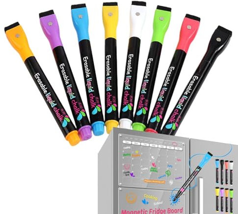 Pennarelli a gesso liquido, 8 pennarelli fluorescenti solubili in acqua, punta fine da 1 mm, cancellabili a secco, per lavagna luminosa a LED, cancellabili