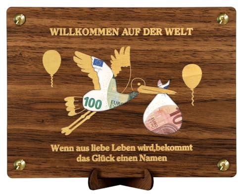 Giftota Geschenke zur Geburt Holz, Baby Geschenk Mädchen Junge, Babyparty Geschenk, Geburt Taufe Geldgeschenke Verpackung mit Geburtskarte