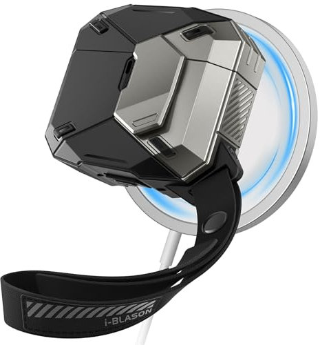 i-Blason Funda para Apple Airpods 4 [Matrix] [Bloqueo Automático Magnético] con Carga Inalámbrica MagSafe Protectora Militar con Cordón para Airpods de Cuarta Generación Case (Negro) (Negro)