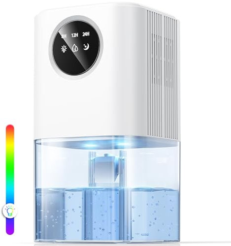 KITMOUS 1800ml Deumidificatore D'aria Ultra Silenzioso con 7 Luci Notturne Colorate e Spegnimento Automatico Assorbitore di Umidità Elettrico per Bagno Camera da Letto