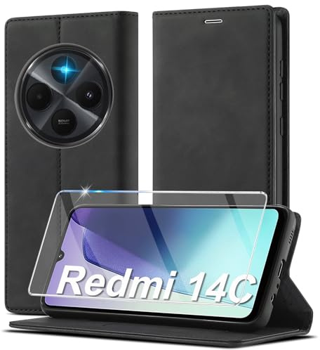Ailicici Handyhülle für Xiaomi Redmi 14C Hülle Leder [Mit Schutzfolie] für Redmi 14C Hülle Klappbar Leder Flip Wallet Stoßfeste Case Schutzhülle,Tasche Klapphülle für Xiaomi Redmi 14C/ A4 5G/ Poco C75