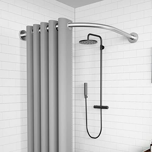 LJPZYOY Tringle à Rideau de Douche incurvée Extensible, Tringle à Rideau de Douche réglable en Forme de L, Acier Inoxydable 304 sans perçage pour Coin de Baignoire