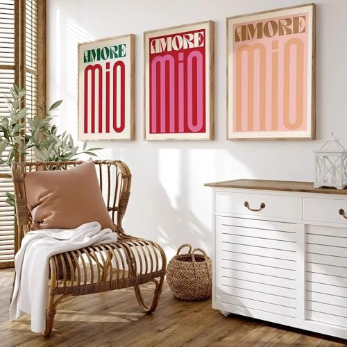 3 Affiche Decoration Murale Amore Citation Tableau Coloré Moderne 30x40 Poster Phrase Impression sur Toile pour Salon Deco Murale Pop Art Chambre Adulte Cadeau sans Cadre