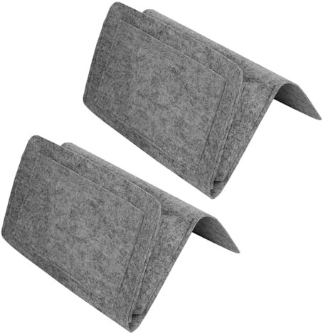 Mlysnd 2pcs Bedside Organiser Bed Pocket Bedside Hanging Bag, Bedside Felt Storage Bag for Mobile Phone, iPad, Remote Control, Books, Glasses, Magazines - Beige 32 * 21cm (Dark Grey)