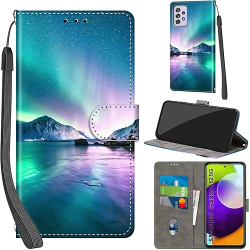 PHINIENLAND Handyhülle für Samsung Galaxy A52 4G / A52 5G / A52s 5G Hüllen Premium Leder Case Klappbar Wallet Magnet Kartenfach Standfunktion Schutzhülle kompatibel mit Samsung A52 Cover,Aurora