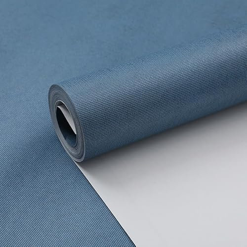 Camiraft Blue Plain Linen Wallpaper - Modern, Minimalist Style - 950cm x 53cm - 5.4 sq.m. Coverage - Boys Room, Living Room, Bedroom, TV Wall