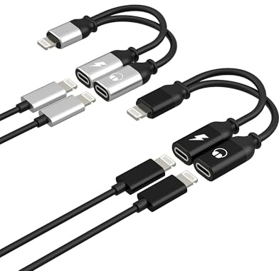 Lightning Kopfhörer Adapter (2 Stück)Doppel Stecker Audio Laden Kabel Splitter für iPhone 14 Pro Max für Apple MFi Certified Aux Headphone Charge Anschluss für iPad Auto Accessories Lighting Konverter