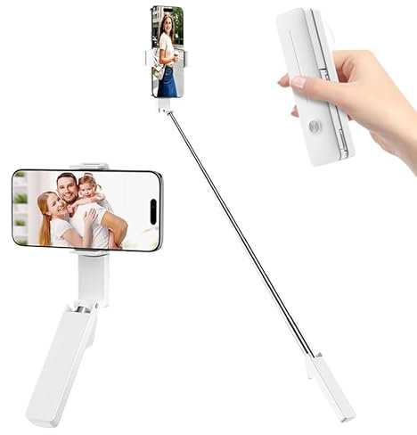 CloudValley Mini Selfie Stick, Ausziehbar Selfie-Stick im Taschenformat mit Fernbedienung, Leichter Tragbarer Stand in der Hand für Vlog/Videoaufzeichnung/Live-Streaming, Weiß