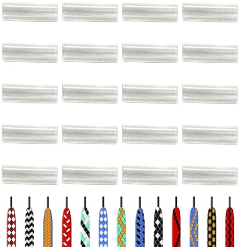 20 Stück Schrumpfschlauch Transparent,Schrumpfschläuche,Schnürsenkel Spitze,Schrumpfschlauch Durchsichtig,Kordelenden,Schnürsenkel Enden,Schrumpfschlauch Schnürsenke für Fuballschuhe,Sneaker,Hoodies