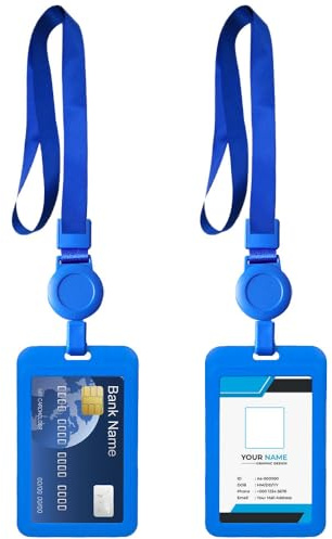 ASISUN 2pcs Porte Badge Tour de Cou, Porte Carte cou Rétractable avec Lanière, pour personnel de bureau Protege Carte pour Cartes D'identité de Bureau, étudiant, Exposition, Bus(Bleu)