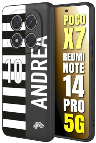 CUSTOMIZZA - Custodia cover nera morbida in tpu compatibile per Xiaomi Redmi Note 14 PRO 5G personalizzata calcio football nome e numero calciatori bianconera