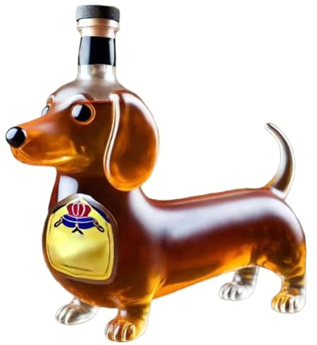 Osmond 3D Sculpted Dachshund Dog Whiskey Bottle, Red Wine Reusable Liquor Flask Glassware, Dachshund Shape Glass Tumbler A