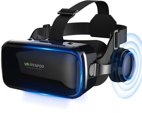 FIYAPOO Casque VR HD Lunettes 3D avec Écouteurs Hi-FI Intégrés, Réalité Virtuelle pour Téléphone, pour Films et Jeux, avec Smartphones Android et iPhone (4,7 à 6,7 Pouces), Cadeau Parfait pour Noël
