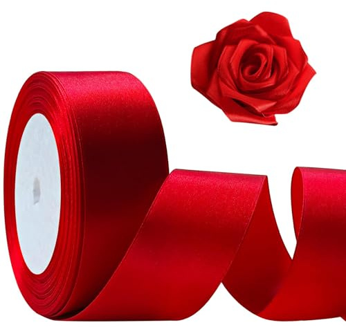 Ruban Satin Rouge 4 cm de Large, Ruban Rouge Emballage Cadeau, Rubans Décoratif Tissu, Rouleau Rubans Satin pour Artisanat, Saint-Valentin, Mariage, Anniversaire, DIY