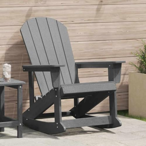 Holamys Adirondack Schaukelstuhl Hellgrau, 73,5x92x90cm HDPE Kunststoff, wetterfest Gartenstuhl für Balkon, Terrasse, bequemer Outdoor Sessel
